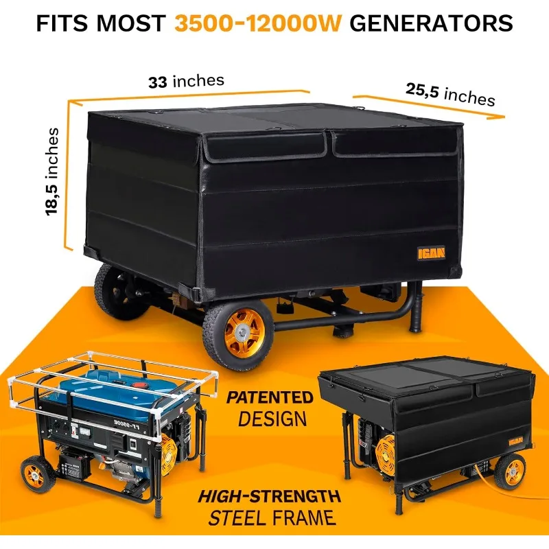 Running 33x25.5x18.5in for 3500-12000W Portable Open Frame Generators - Weatherproof Generator Cover