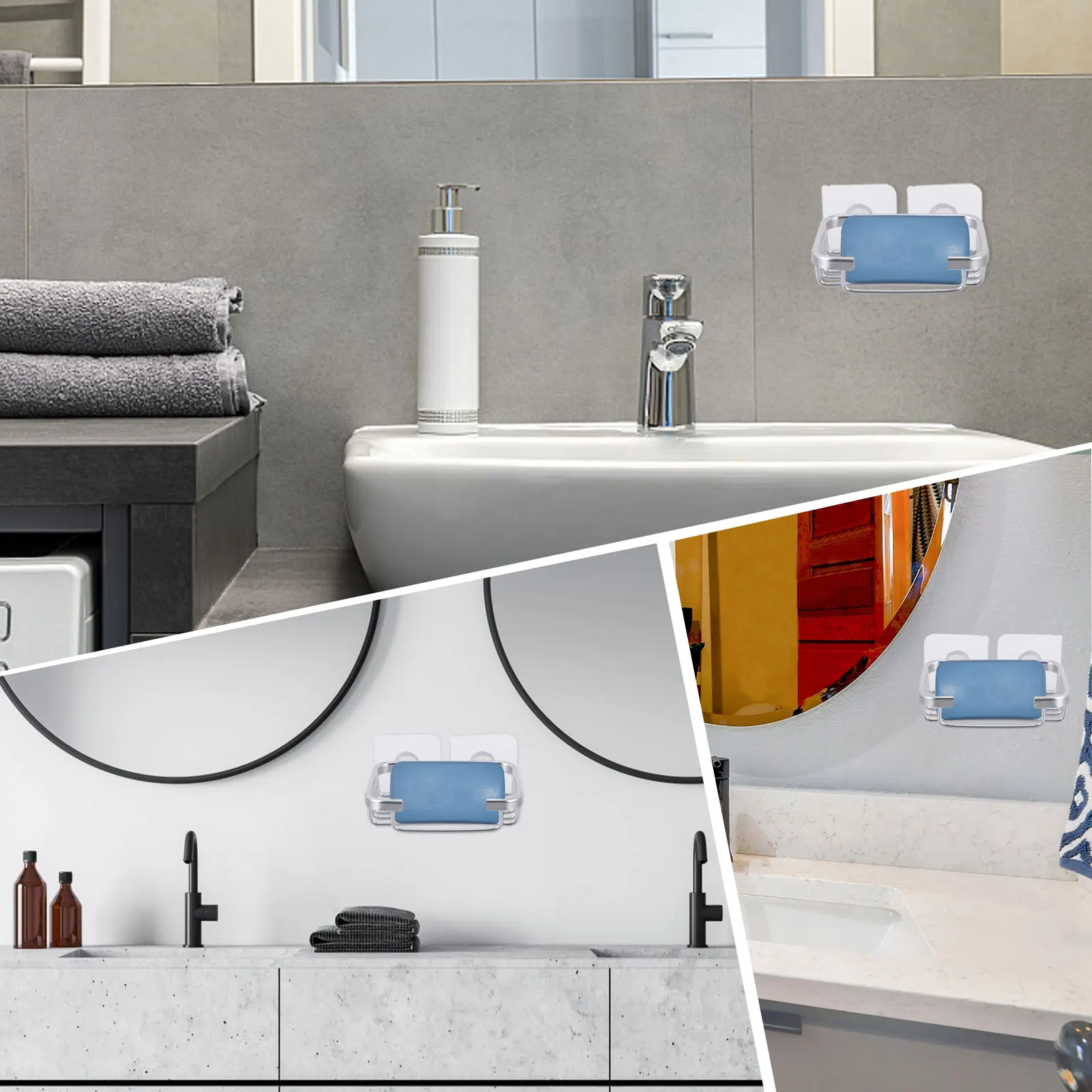 

Wall Mount Soap Dish Holder Rack Silver Stainless Steel Container Drain Storage Case for Bathroom Kitchen ganzier