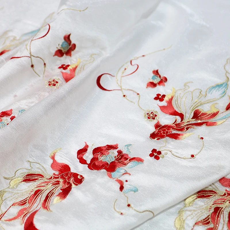 Gradient Embroidery Koi Lotus Leaf Fabric Chic Chiffon Chinese Style Designer Fabric DIY Sewing Stage Costume Hanfu Dress Shirts