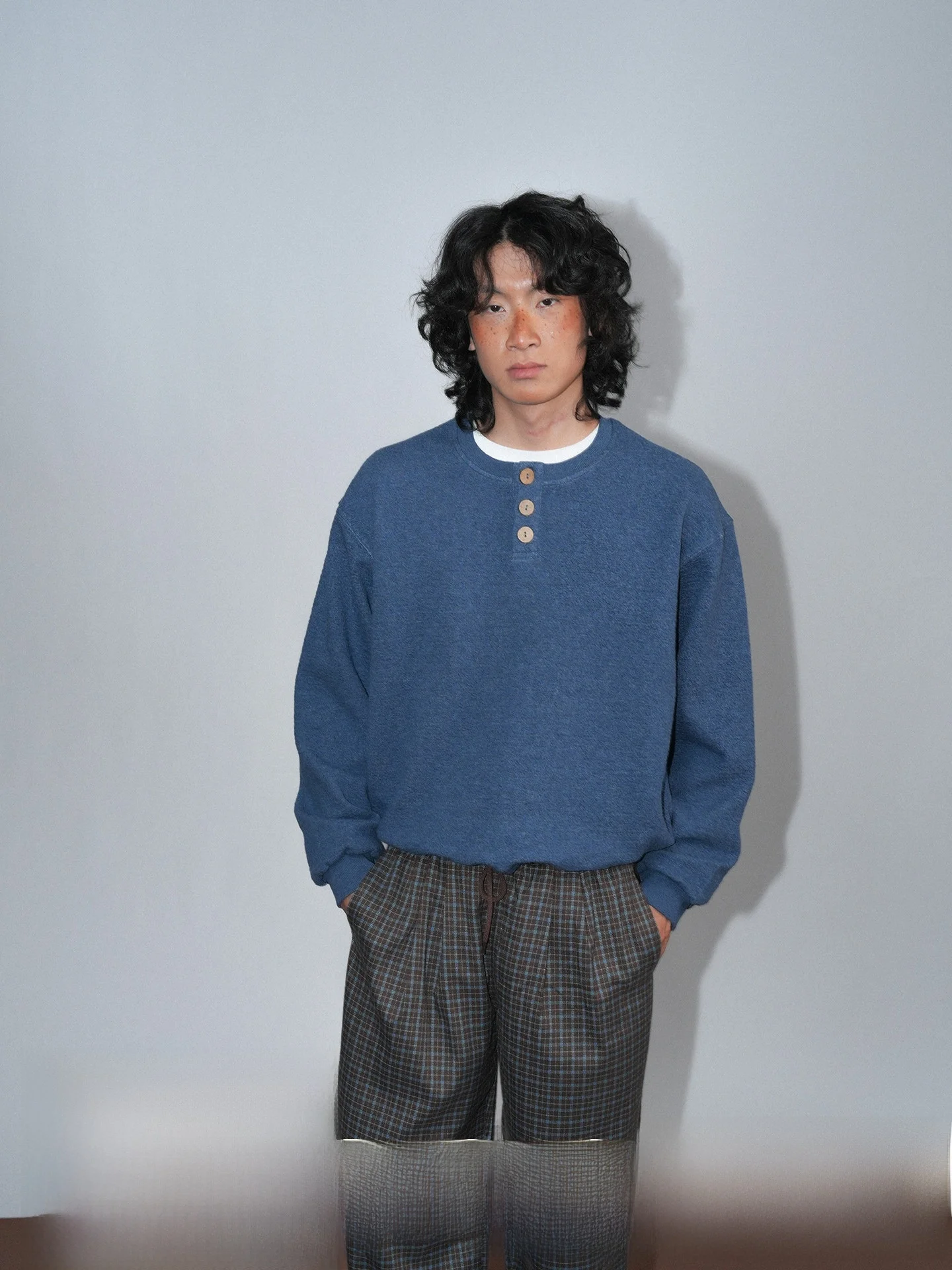 O3PARK Autumn New Style Versatile Loose Baseball Collar Pullover Retro Japanese Style Bubble Texture Henry Collar Short Sweat...