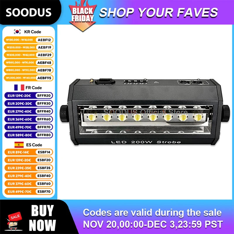 

200 Вт светодиодный стробоскоп, мощное мигающее сценическое освещение с управлением звуком, DMX512, проблесковое освещение для DJ Club Party Bar