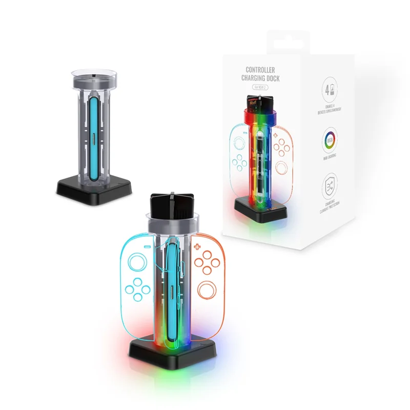 B03B-4-in-1 Ladestation für Switch 2 Joy-Con Controller-Karten-Aufbewahrungsregal mit LED-Anzeigen Controller-Ladegerät