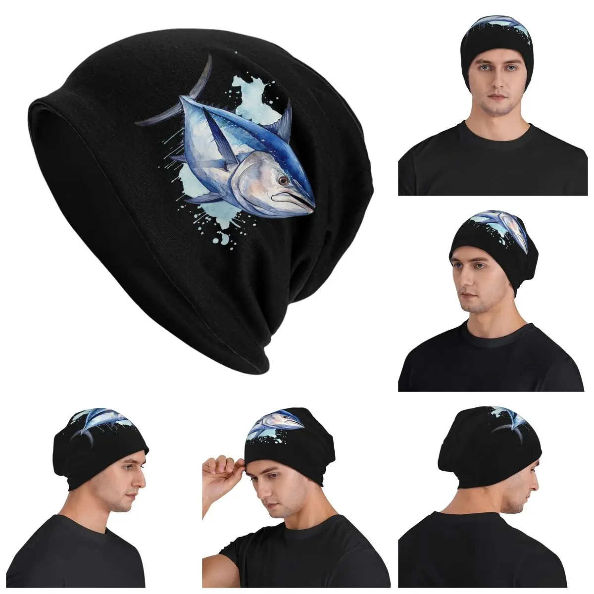 

Bluefin Tuna акварельная живопись теплая вязаная шапка модная шапка-капот осень-зима уличные шапки шапки для мужчин женщин взрослых