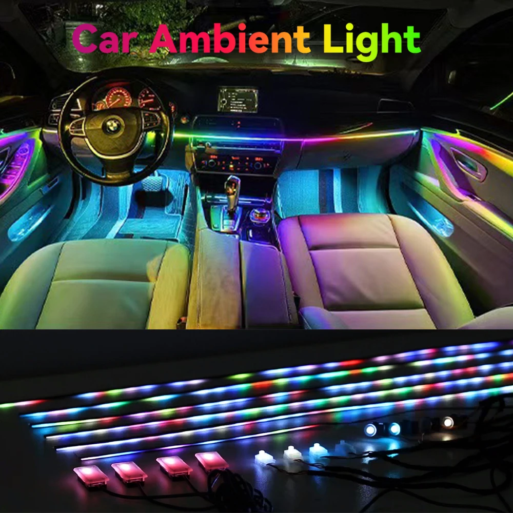 

Светодиодные автомобильные окружающие освещение RGB акриловые полосы управления через приложение Symphony светодиодный стример внутренняя полоса света украшения атмосферная лампа