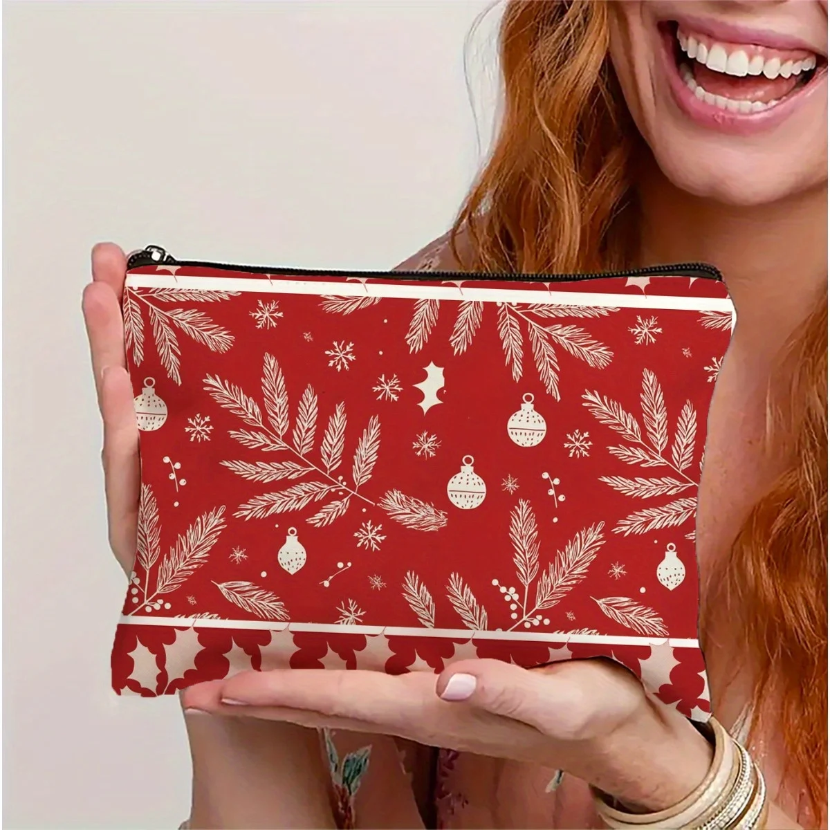 クリスマス柄の化粧ポーチ - 多機能ジッパーポーチ、ジュエリー収納バッグ、旅行に最適なジッパー付き小型収納バッグ。