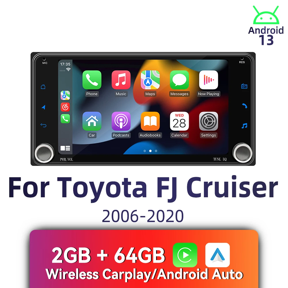

Автомобильный радиоприемник Android с 7-дюймовым экраном и 2 Din для Toyota FJ Cruiser 2006-2020: головное устройство с GPS, беспроводной CarPlay, стерео и навигацией