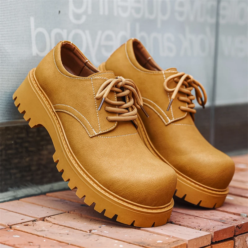 

Spring Autumn Men Handsome Derby Shoes Commuting Thick Sole Height Increasing Anti Slip Retro Breathable Motorcycle Shoes