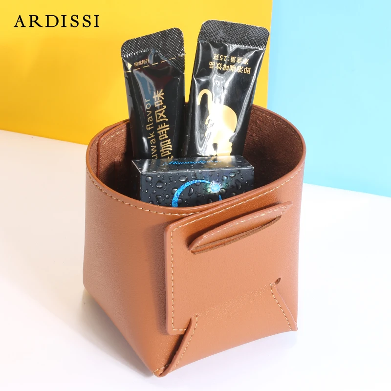 ARDISSI Nordic Ins Leather PU Storage Box Desktop Makeup Brush Pen Pencil Holder Creative Folding Portable Key Scissor Office