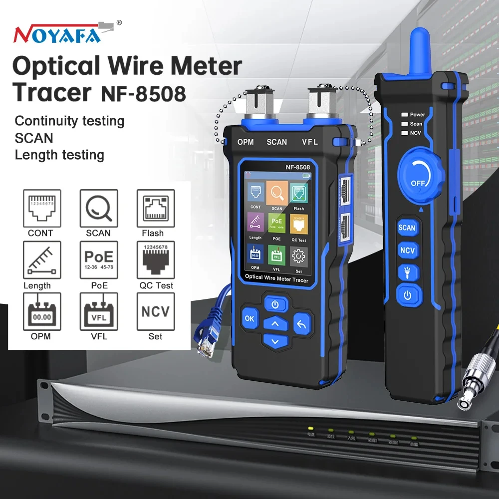 Noyafa NF-8508 Tester kabli sieciowych Miernik mocy optycznej Przewód PoE Test Lan LCD Cyfrowy wykrywacz linii Narzędzia sieciowe