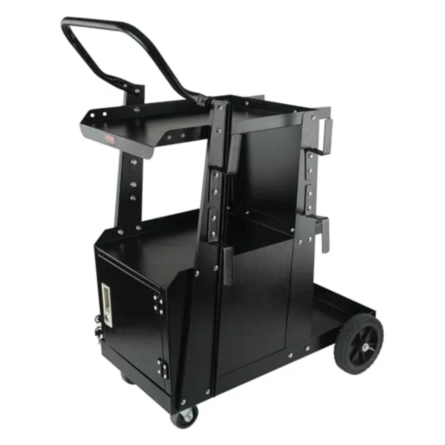 

2-Tier Welding Cart Welder Cart Heavy Duty with Anti-Theft Lockable Cabinet 360° Swivel Wheels Tank Storage Safety Chains for T