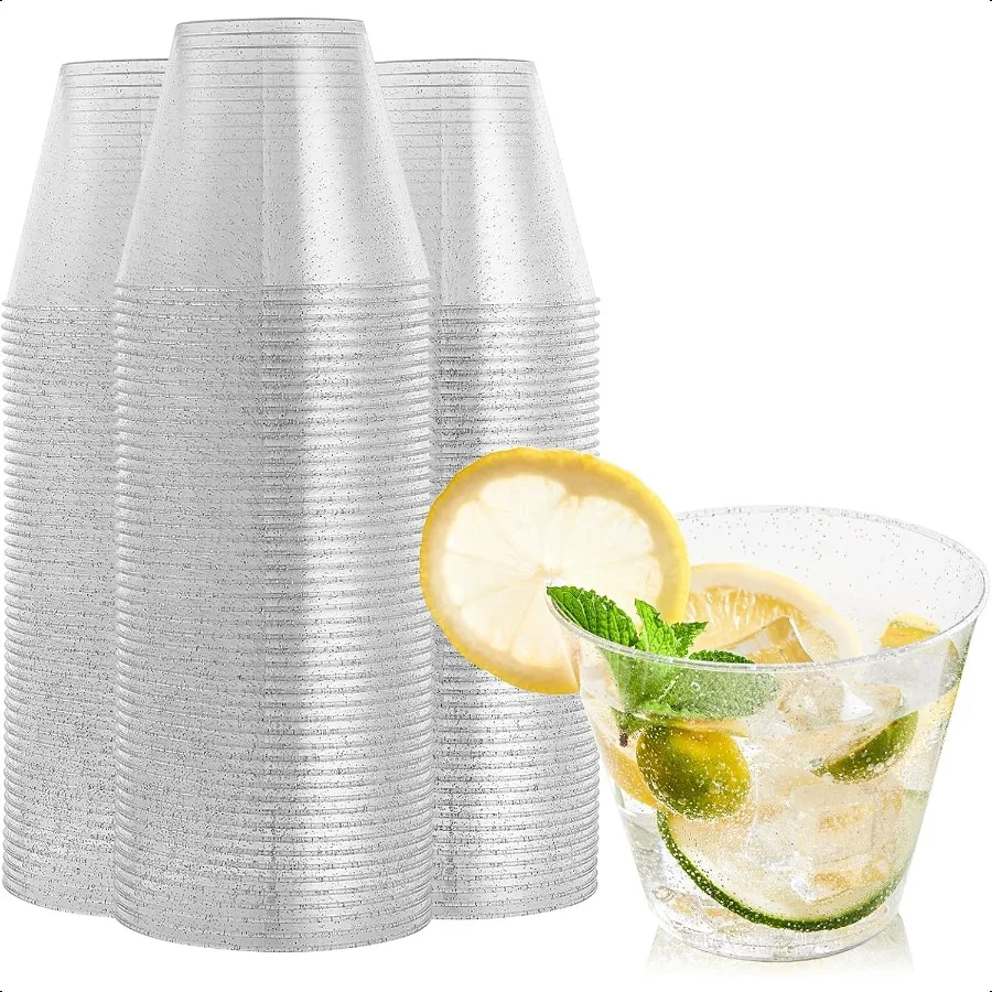 

9 oz Sier Plastic Cups Clear Fancy Hard Plastic Cups Sier Glitter Heavy Duty Reusable 100 Count