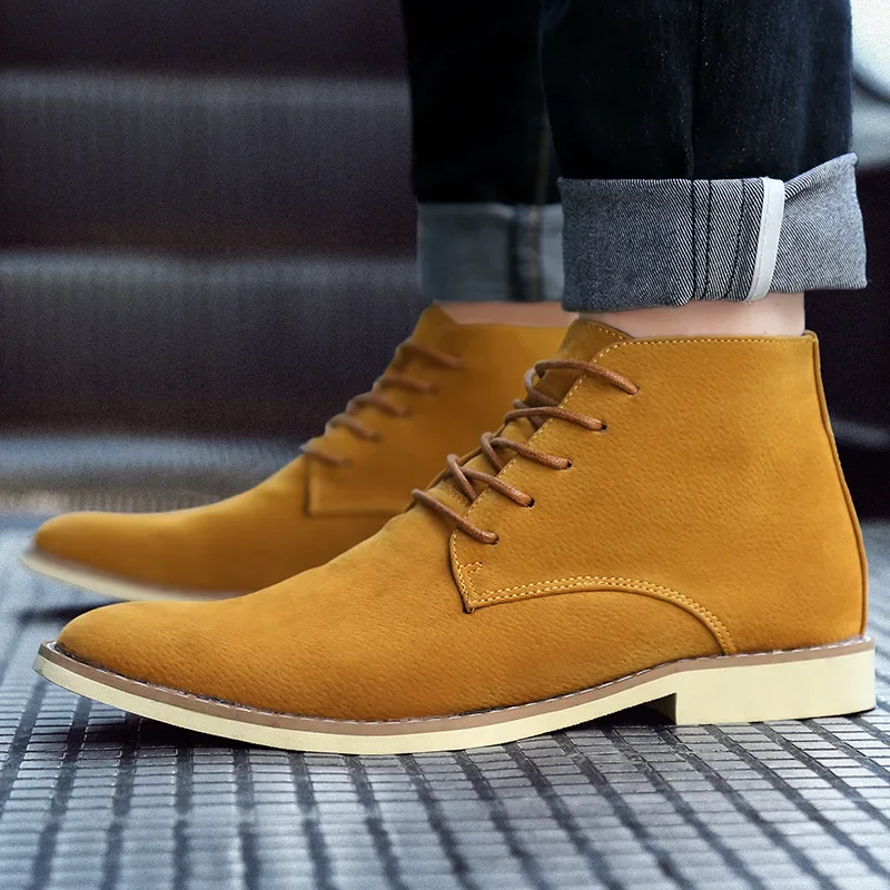 Ankle Boots For Men Winter Boot Lace Up British Style Classic Suede Boots Casual Shoes Work Footwear Botas Zapatos Hombre2024