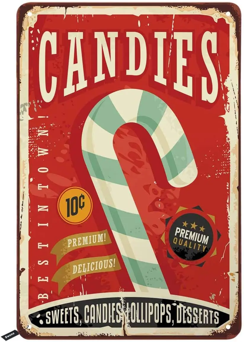 Letreros de Metal Vintage de Swono Candies, con Diseños de Dulces, Piruletas y Postres, para Hombres y Mujeres, Decoración de Pared para Bares, Restaurantes, etc.