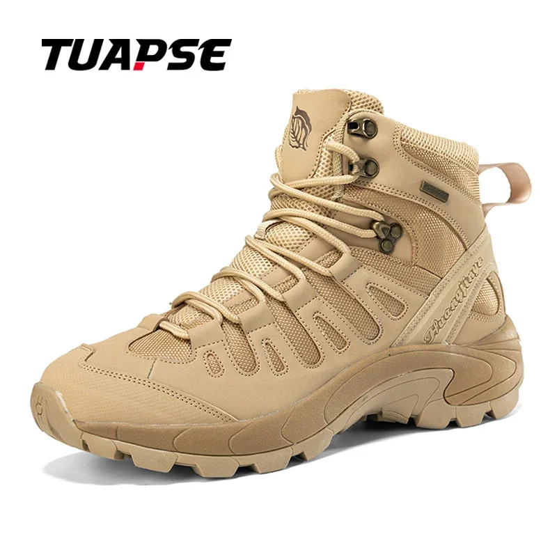 TUAPSE Men Boots Hiking Shoes Outdoor Combat Ankle Boot Tactical For Man Anti-Slip Motocycle Wearable Boots