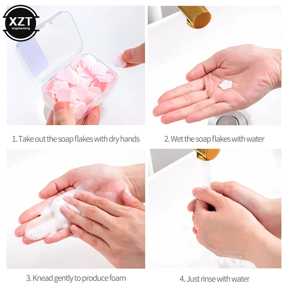 100Pcs/Box Portable Skin Friendly Fresh Hand Washing Toilet Soap Slice Disposable Petal Soaps Flakes Household for Girls/travel