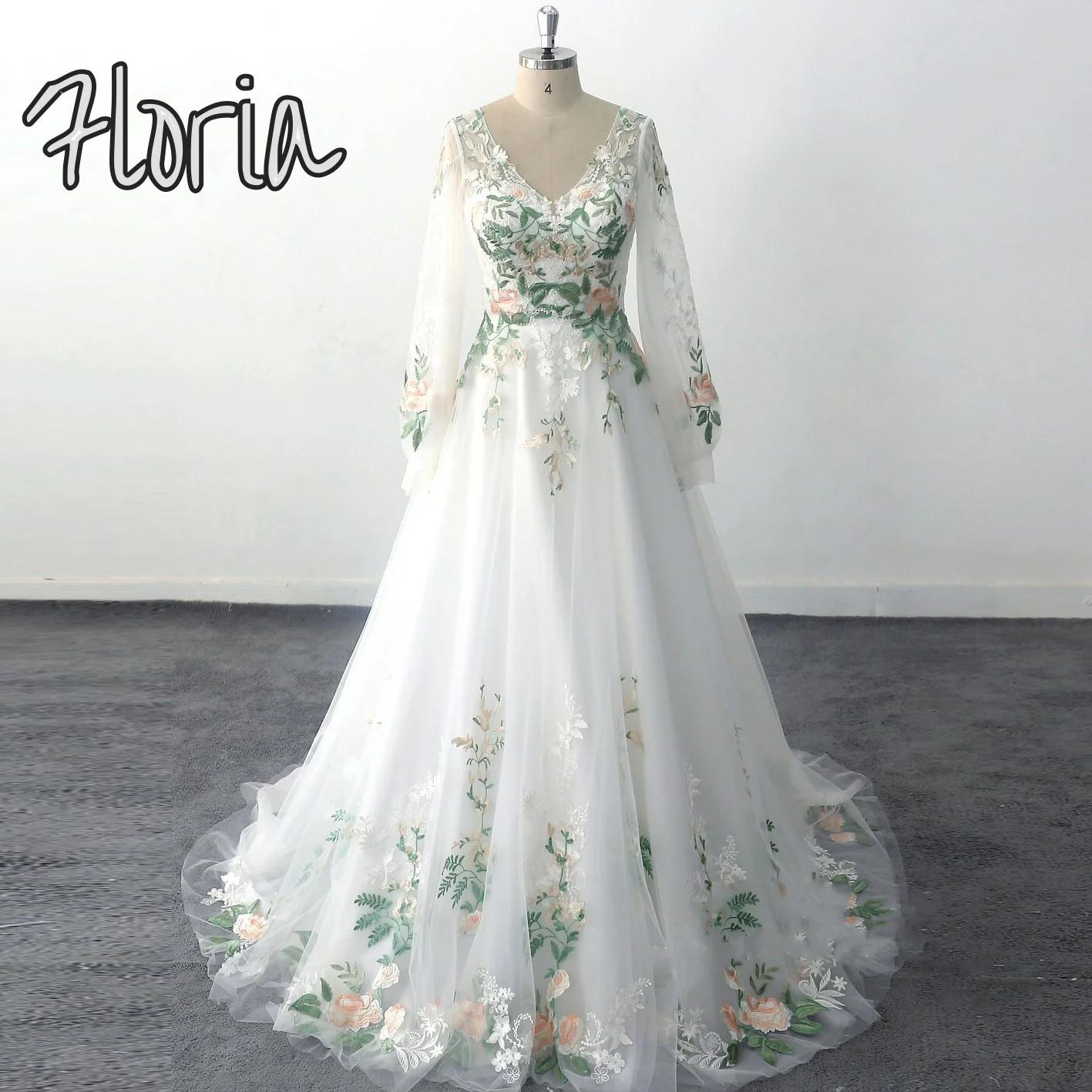 

Forest Fairy Long Wedding Dress Lace Wedding Dress With 3D Floral Appliues Simple Beach Wedding Gowns Vestidos De Novia