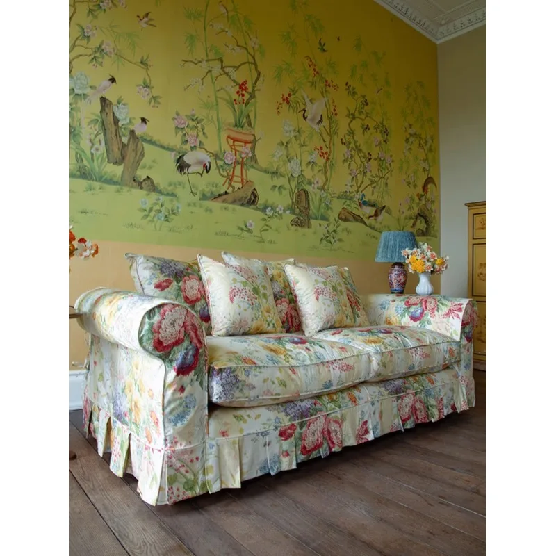 French medieval fabric sofa B & B pastoral floral sofa American country living room oil painting style three-person sofa