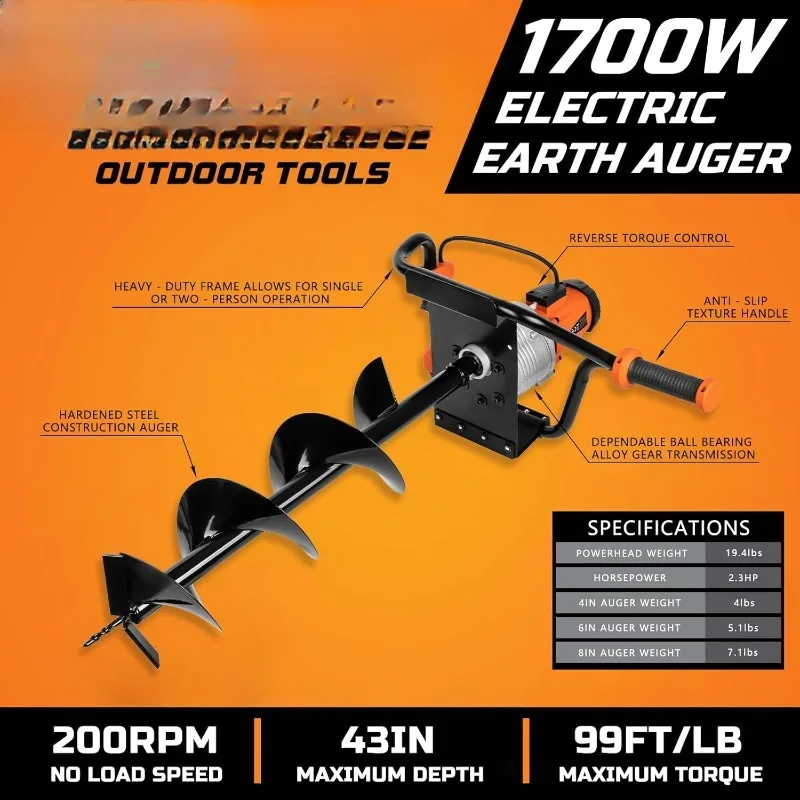 Electric Post Hole Digger, 1700W Corded Earth Auger with 4