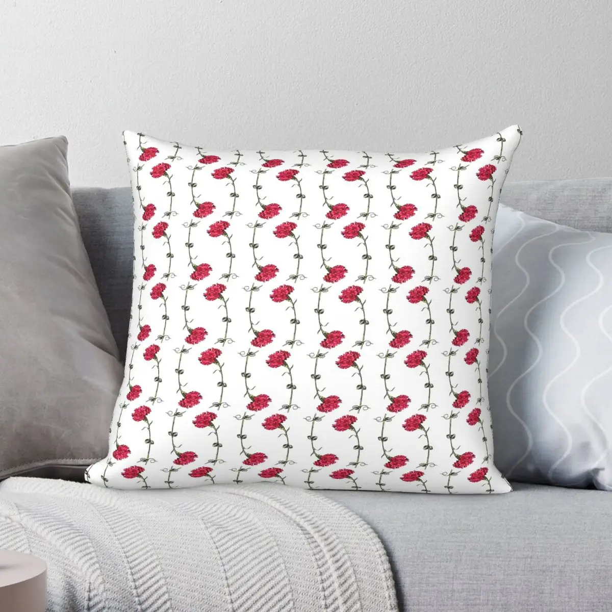 Carnation Rotation Floral Square Pillowcase Polyester Linen Velvet Creative Decorative Throw Pillow Case Room Cushion Wholesale