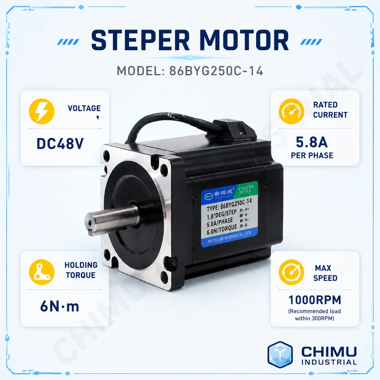 【CHIMU INDUSTRIAL】 for 86BYG250C Stepper Motor 6N.m Torque 101mm Length NEMA 34 for Engraving Drilling Machine