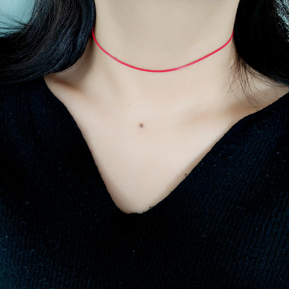 Hip hop rock Red wax rope choker collar neck with choker Necklace Women's Summer Accessory ornament view 2