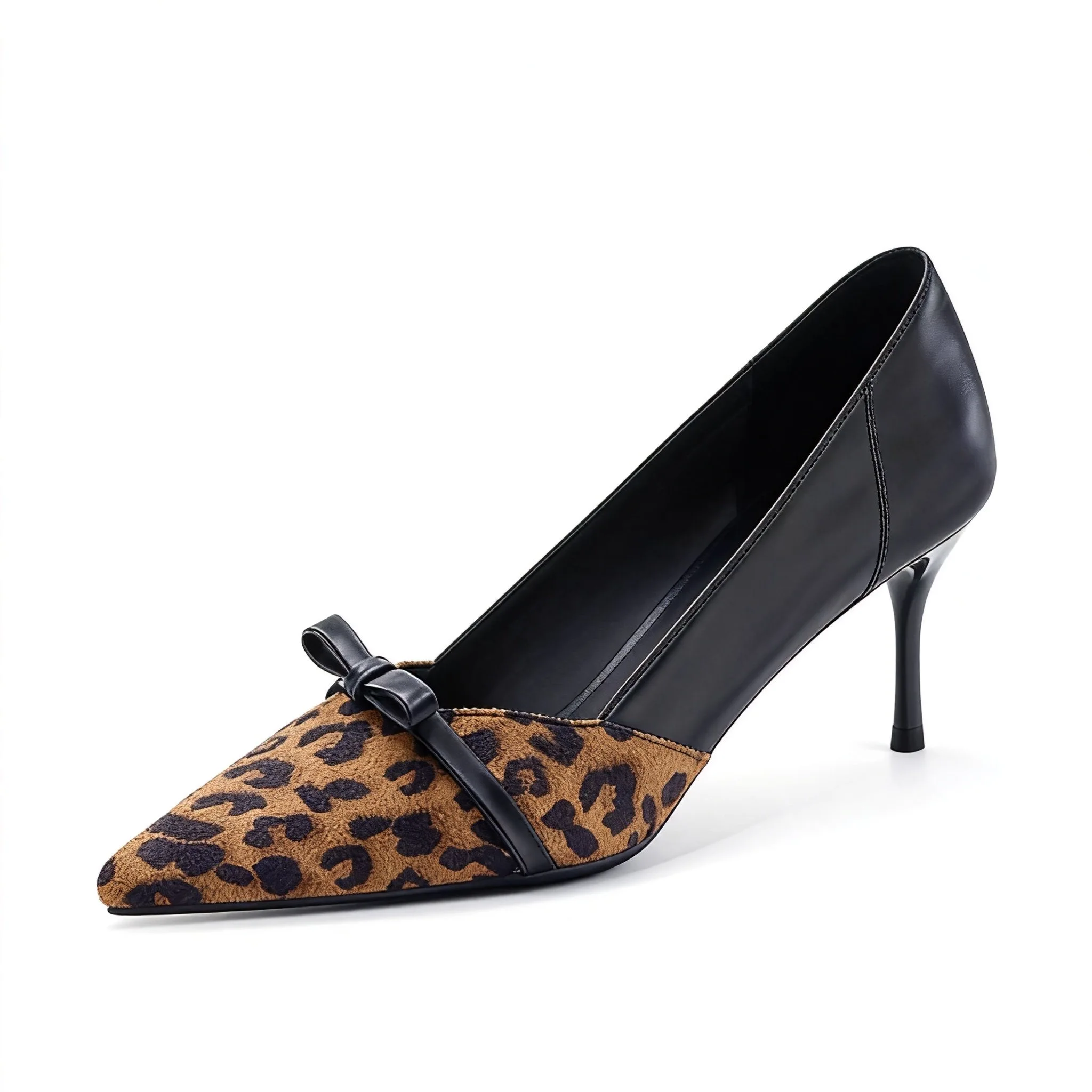 

Bloomsteps [кожа] Черные туфли на высоком каблуке с острым носком и леопардовым принтом, разноцветные, сексуальные, удобные, универсальные, гладкие, модные,