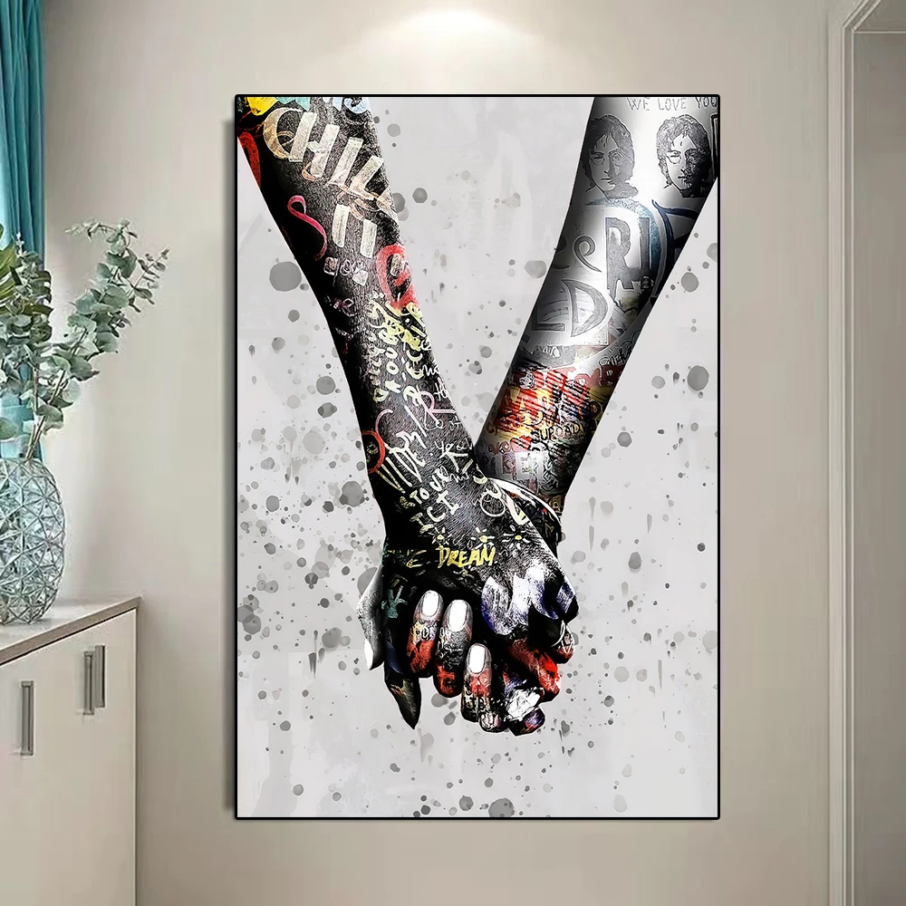 

Abstract Lovers Hands Street Graffiti Canvas Painting Fashion Inspiration Poster Colorful Gesture Wall Art Bedroom Home Decor