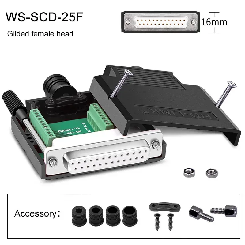 

25-Pin D-sub DB25 Male/Female Breakout Connectors - Solder-Free Serial Port Plug Terminal Adapter