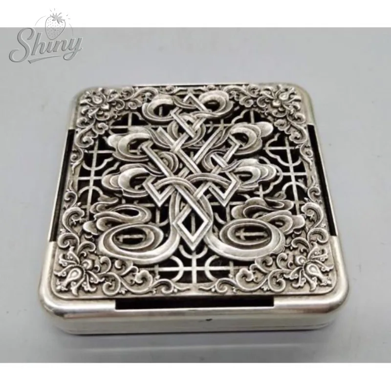Antique Bronze Collection, White Bronze Silver-plated Openwork Ink Box, Four Treasures of The Study Decorative Item