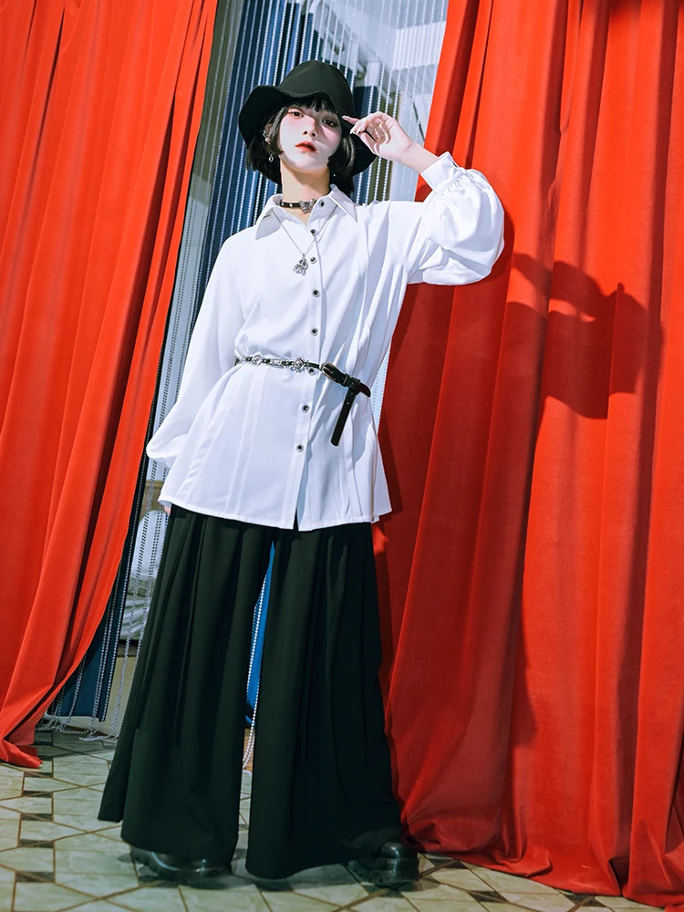 White Shirt Lantern Sleeve Loose And Comfortable Versatile Medium And Long Styles Off White Leisure