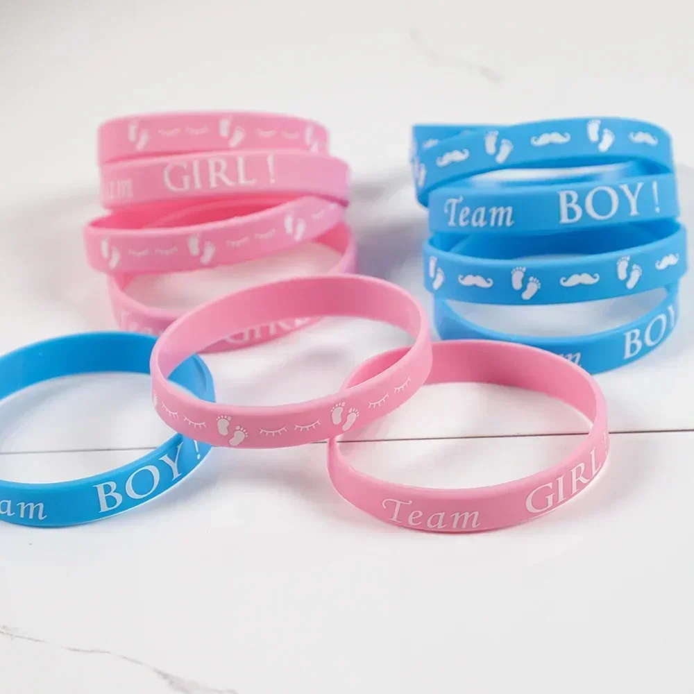 16Pcs Silicone Team Boy Team Girl Bracelet Pink Blue Wristbands for Gender Reveal Welcome Baby Shower Party Favors Decoration