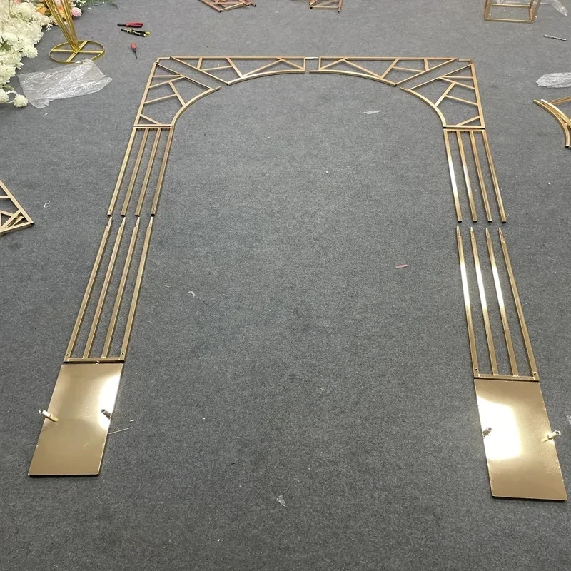 Goldener Metall-Hochzeitsbogen-Hintergrundrahmen 1/3 Stück Glänzender Blumendekor-Ständer Bühnenhintergrund-Requisiten für Hochzeit, Geburtstagsfeier, Zeremonie – Detail 9