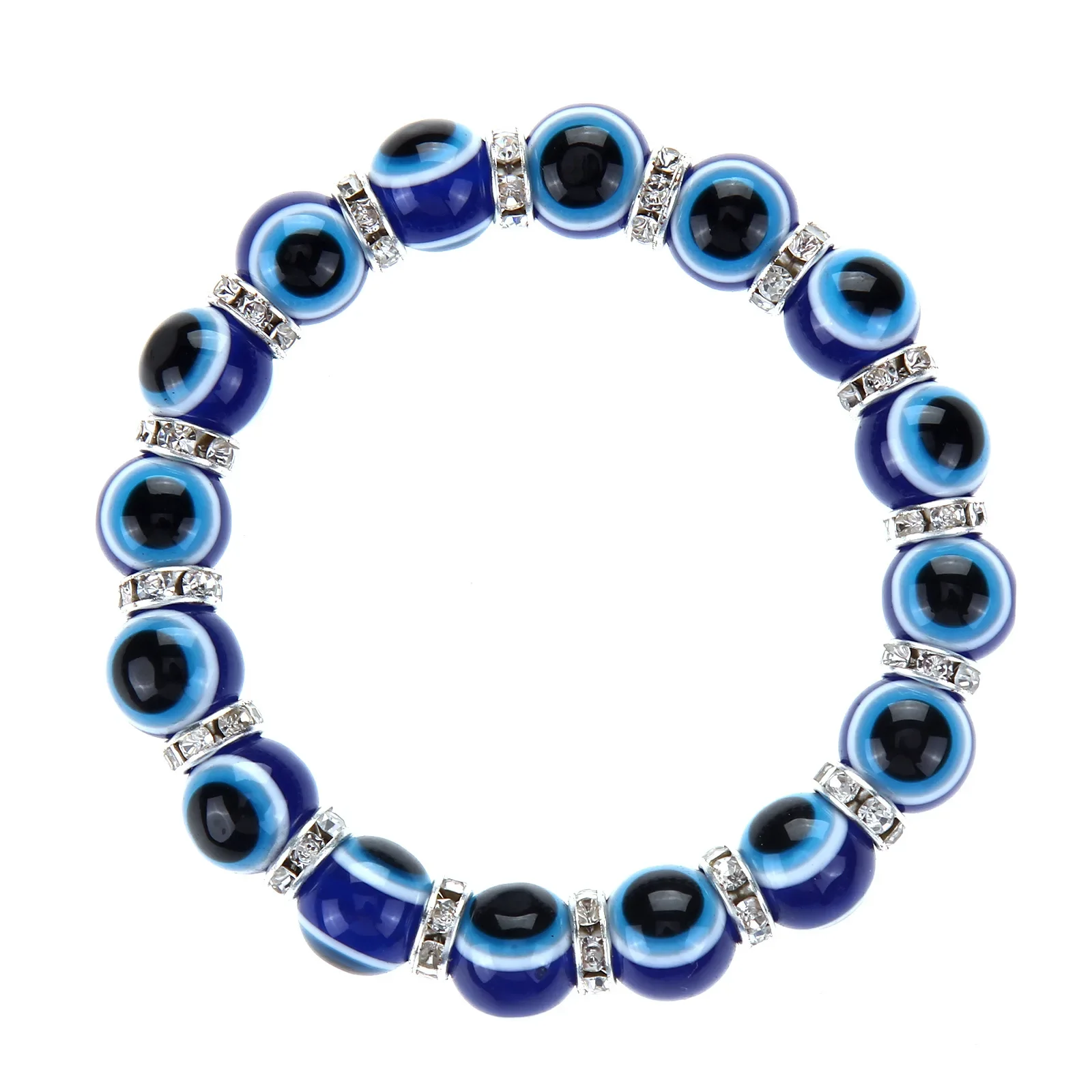 15pc Colorful Turkish Blue Evil Eye 10mm Beads Handmade Hand Beach Fish Eye Beaded Elasticity Bracelet for Men Women Jewelry