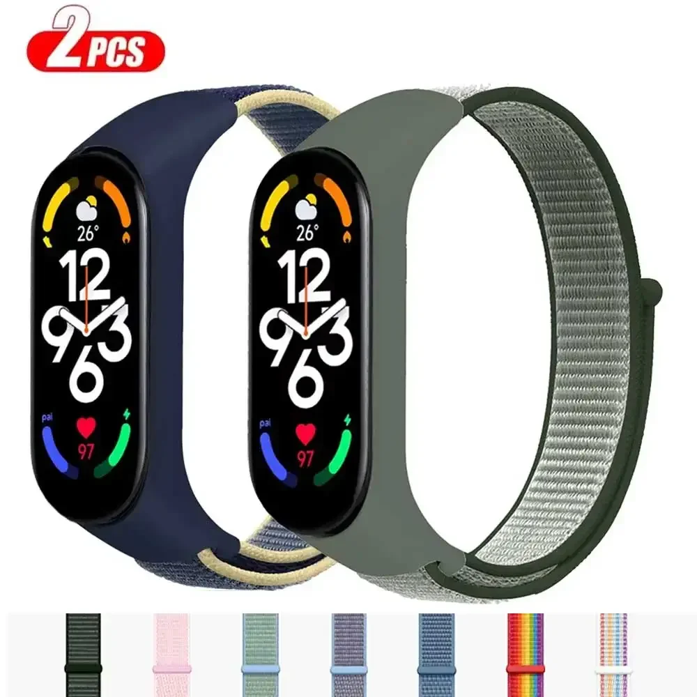 2PCS Nylon schleife Mi band 4 5 6 Strap Ersatz Weiche Einstellbare Handgelenk Armband Pulsera Für Xiaomi Mi band 3 4 5 6 7 Armband
