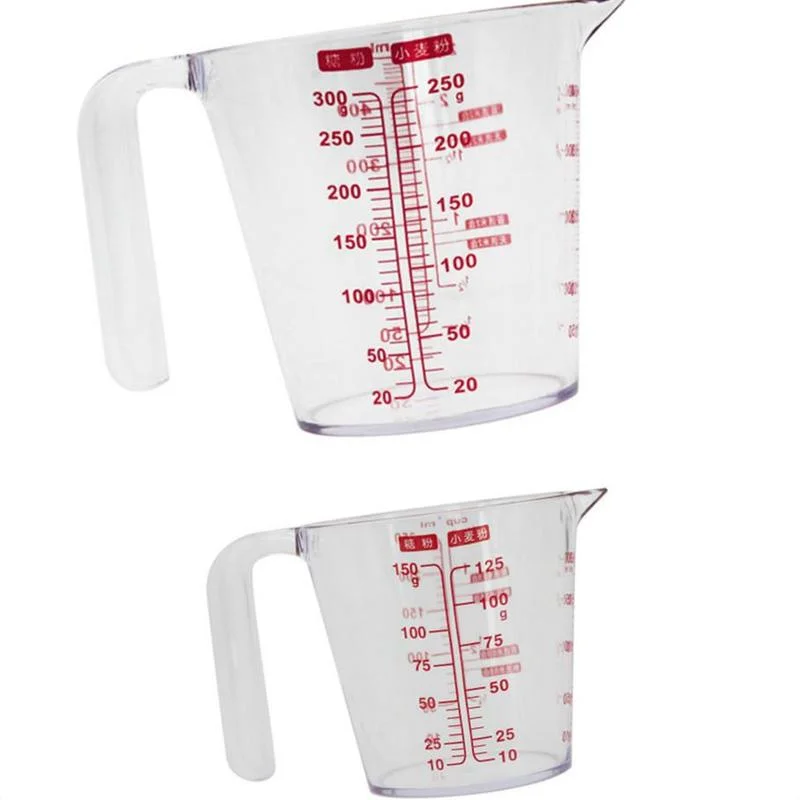 Conjunto de copo com alça transparente multifuncional, 250ml/500ml, balança de plástico, copo de medição, ferramentas de cozimento, cozinha