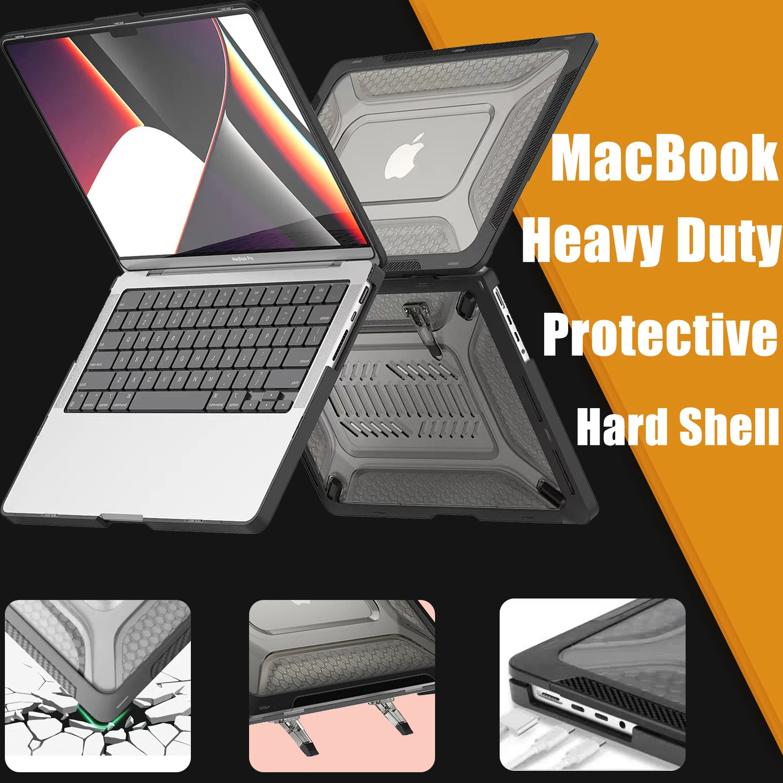 

Heavy Duty TPU Bumper Hard Case Compatible With MacBook Air 13 inch Case 2025-2022 M4 M3 M2 Honeycomb Hard Case With Kickstand