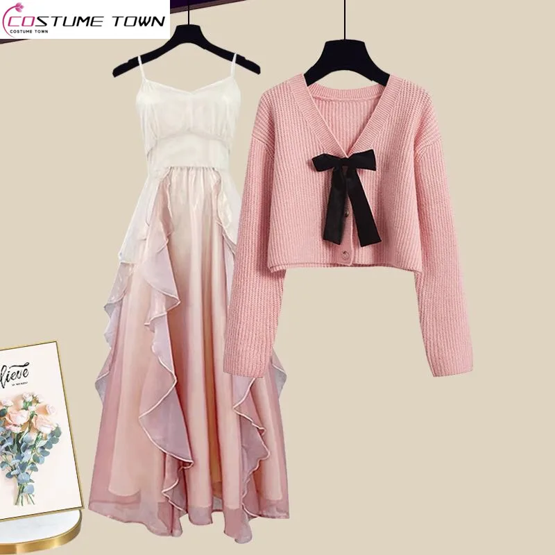 Spring and Autumn Fashion Set Women's 2023 New Korean Style Sweater Casual Age Reducing Dress Elegant Women's Two Piece Set