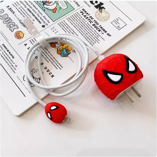 Disney Cartoon Spidreman Data Line Protective Case Set Cute Cartoon Characters Ironman Protection Cover Cable Winder for Gift