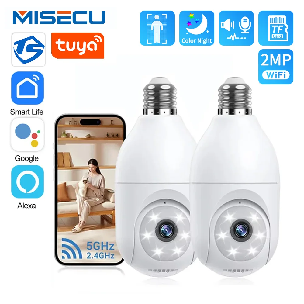 2MP Tuya Wifi IP Camera 5G/2.4G PTZ Bulb Camera Smart Auto Tracking Home 2-Way Audio Wireless WIFI Video Surveillance Camera