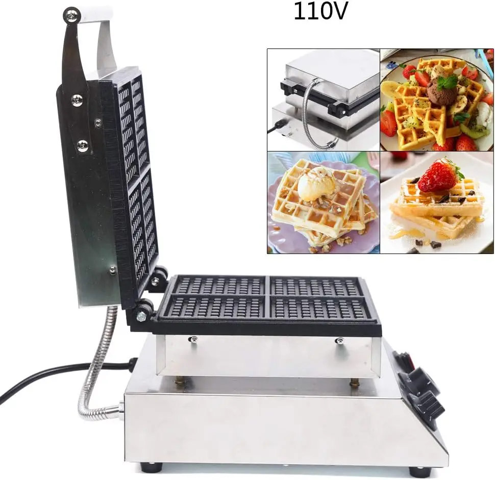 Kommerzielles Waffeleisen, 4 Stück, antihaftbeschichtet, 1750 W, elektrische Waffelmaschine, 110 V, Temperatur- und Zeitsteuerung, rechteckiges Waffeleisen, W