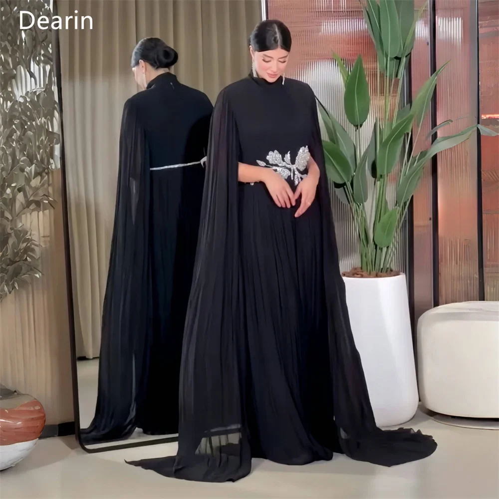 Gaun malam Formal gaun malam disesuaikan Dearin kerah tinggi A-line rok panjang lantai berlapis terbungkus Tulle Applique Bespoke Oc