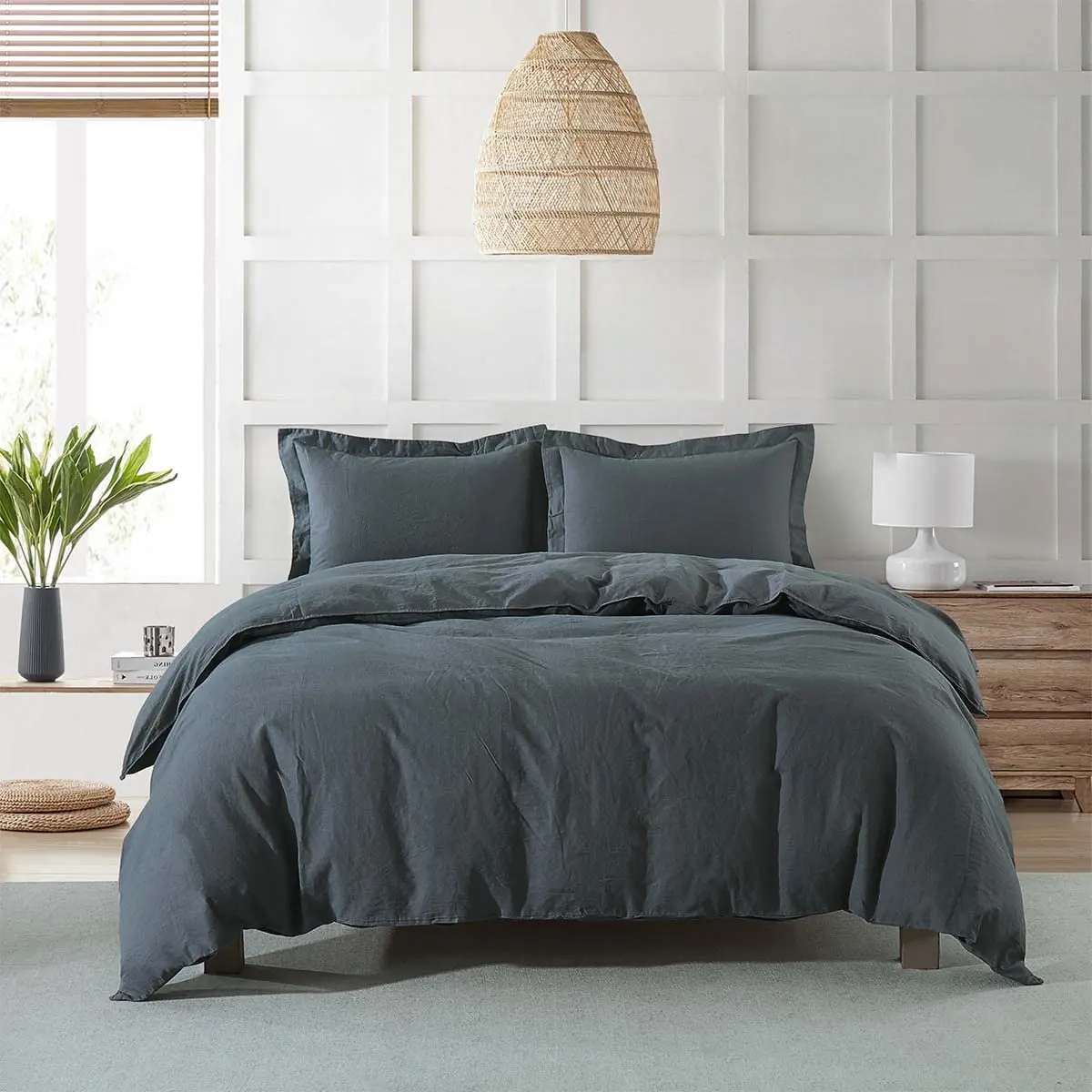 Vintage Belgian Flax Linen and Cotton Blend Duvet Covers, Pre-Washed Linen Cotton, Cool Breathable Percale Weave 150