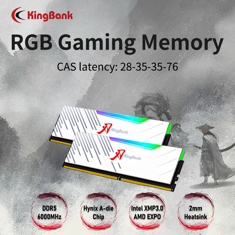 KingBank Heatsink Memoria RAM DDR5 6000mhz 16GB Desktop Memoria DDR5 RAM Dual Channel Computador Desktop PC Hynix A die CL28