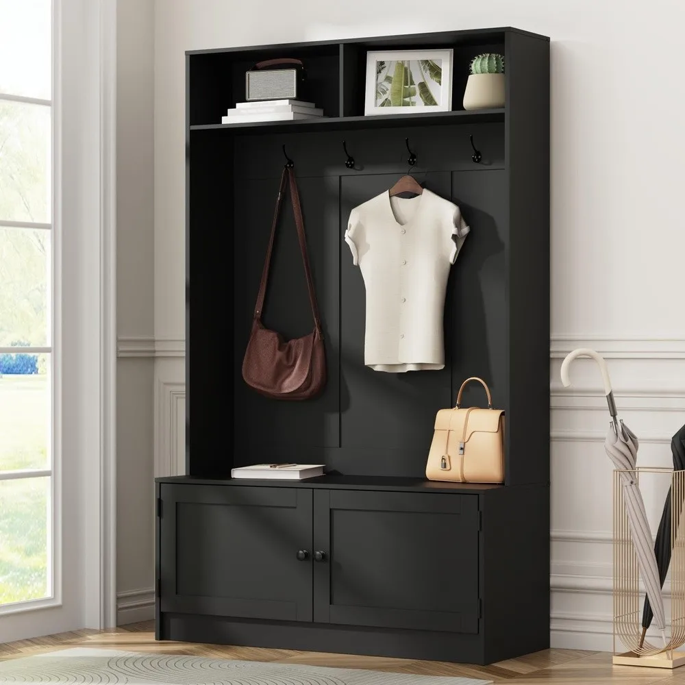 Black Hall Tree with Storage 70.9