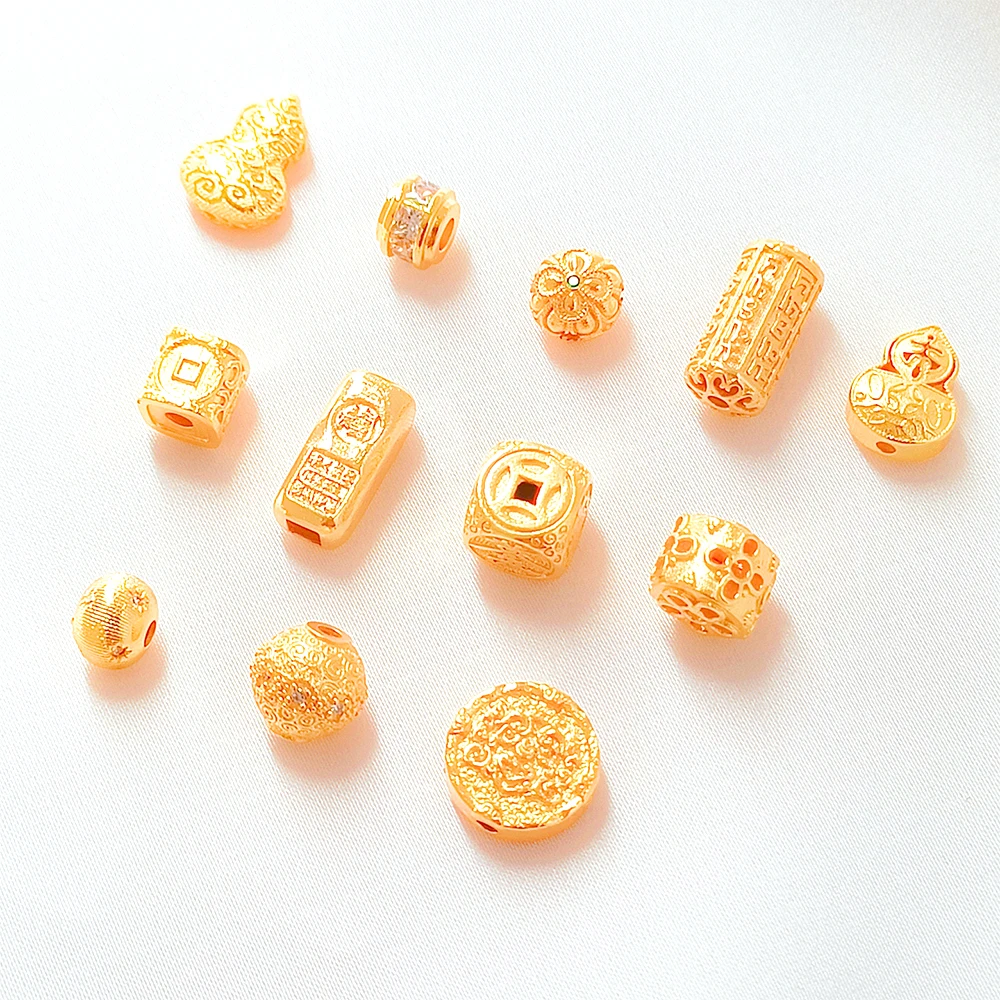 Brass Coated Gold Zircon Inlay Chinese Style Flower Ball Gourd Partition Bead DIY Jewelry Making Necklace Bracelet Accessory
