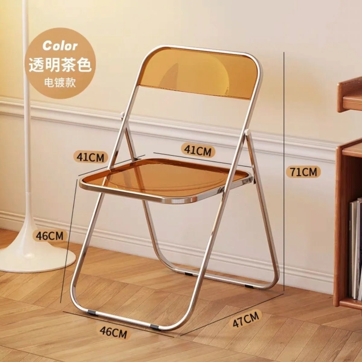 HYS transparent chair photo folding chair simple makeup acrylic backrest household stool dining chair thickened
