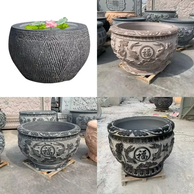 Custom Design Stone Carving Black Marble Flower Pot Stand Large Ready Made Stock Decorative Plant Holder Bracket
