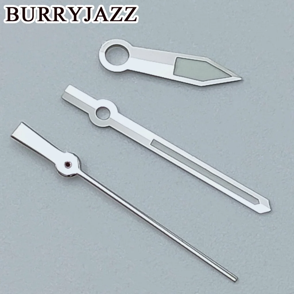 BURRYJAZZ-manecillas de reloj NH35, NH36, NH38, 7S26, 7S36, 4R35, 4R36, plata, oro rosa, manos de pistola, verde luminoso