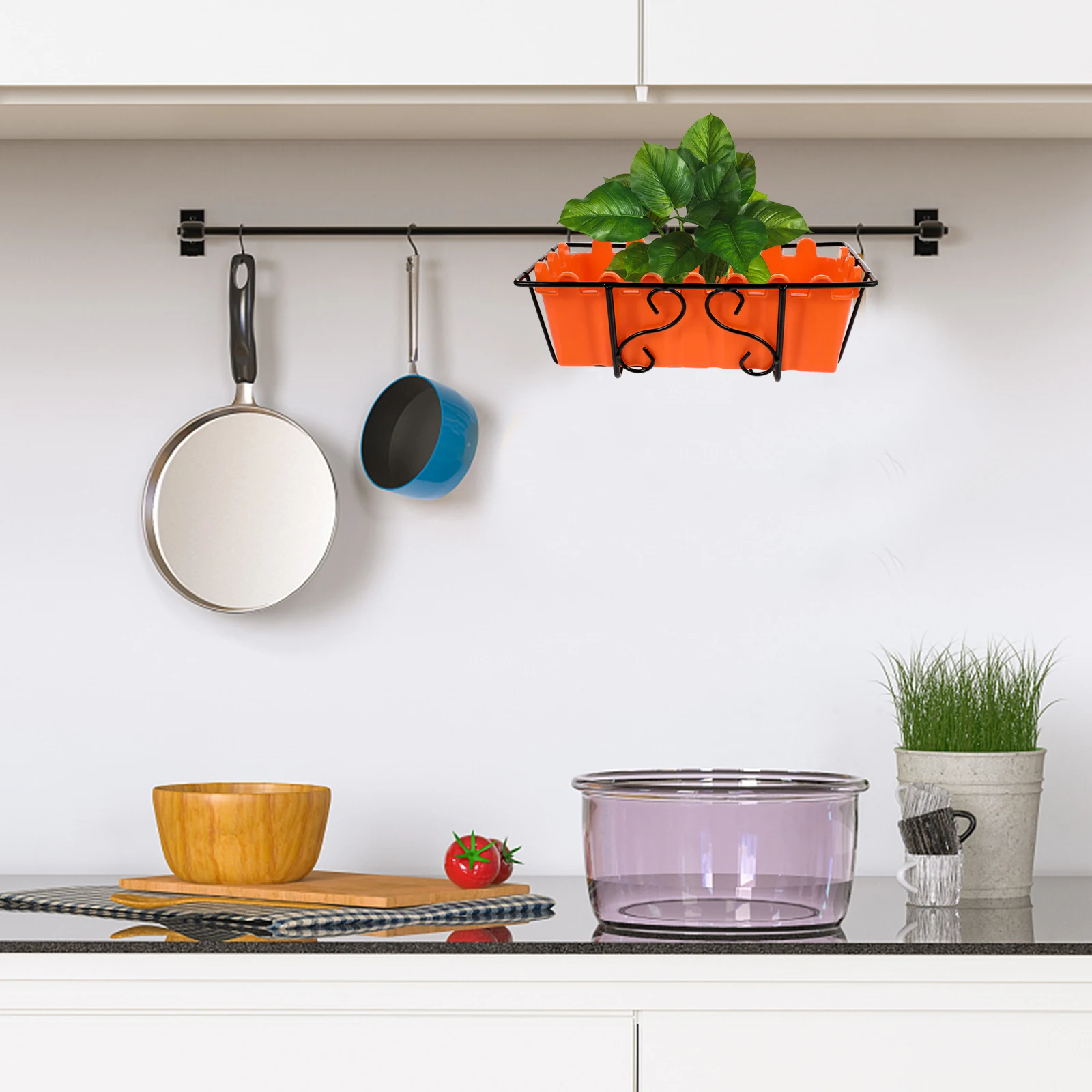 

1set Hanging Flowerpot Container Hanging Rack Planter For Garden Balcony Fence Durable Lightweight Plant Pot Natural Style
