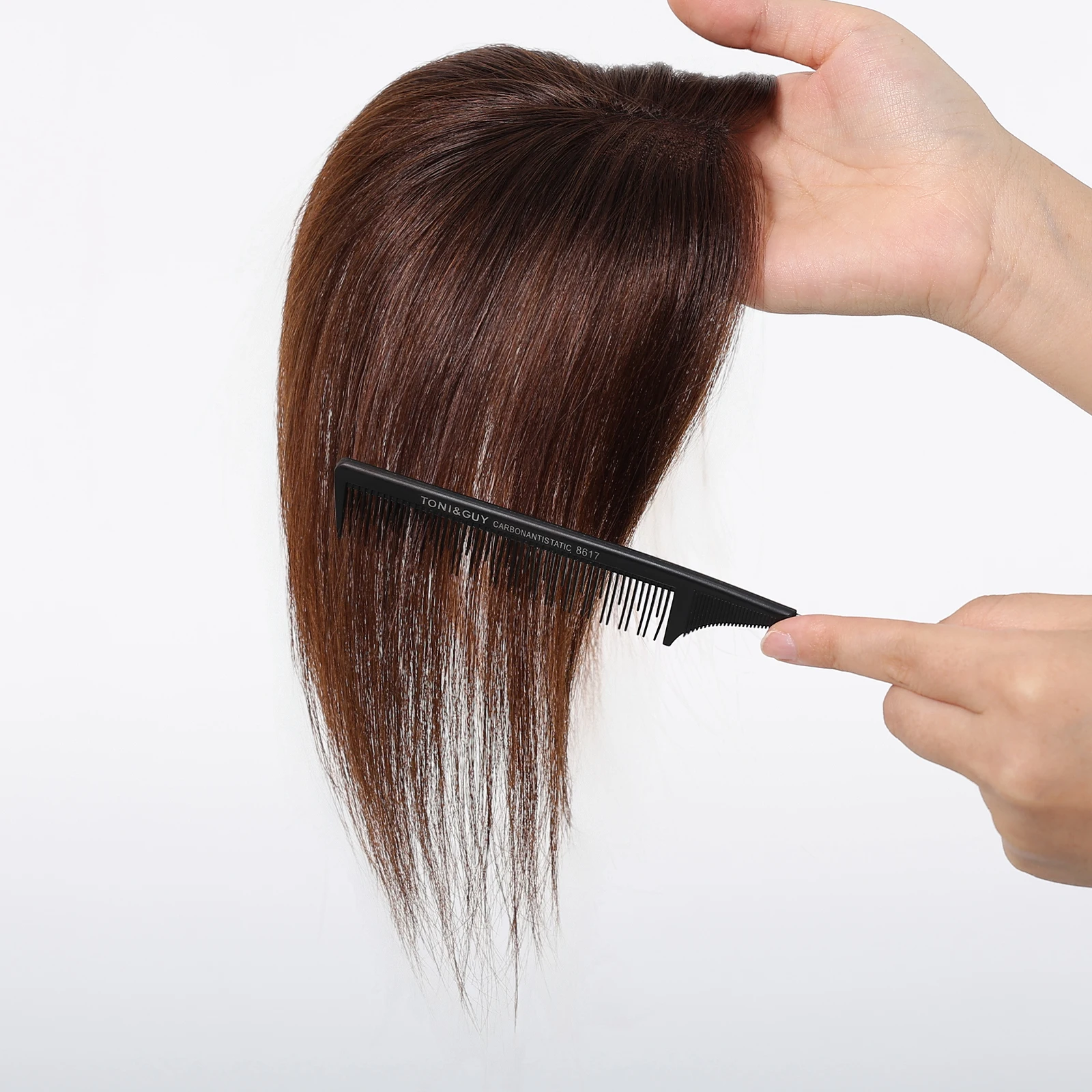 Topper de Cabelo Humano 100% Remy Ombre Castanho de 10 Polegadas com Base de Renda 3x3.5 Polegadas para Mulheres com Cabelo Ralo e Parte Central